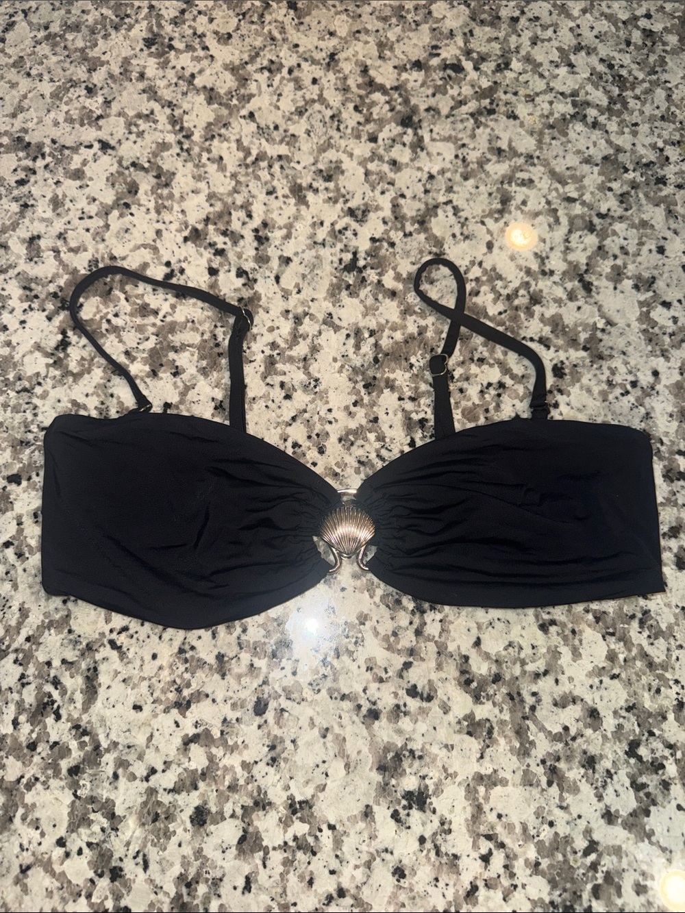 Black Bandeau Swim Top with Shell Accent